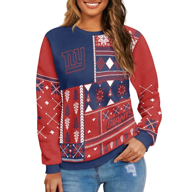 AliExpress Hot Sale NFL New York Giants Full Print Christmas Autumn Winter Knitwear Girls Christmas Rugby Sweatshirt