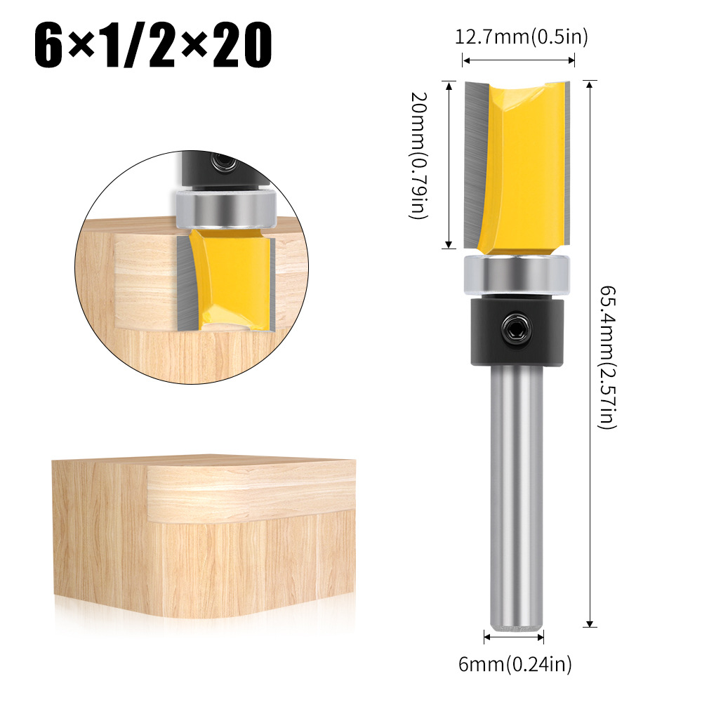 Cuchilla de corte de cojinete de imitación de mango 1/4, herramienta de fresado para carpintería, longitud de cuchillo recto de cojinete de doble filo