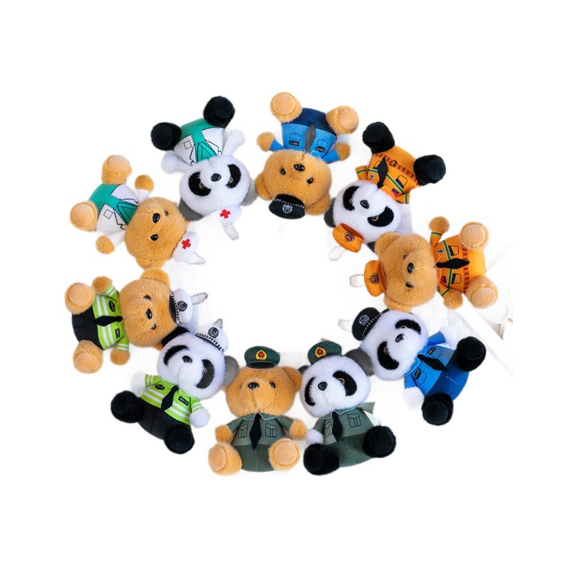 Juguetes de peluche de policía de tráfico oso oso muñeca lindo bombero de 4 pulgadas muñeca mochila colgante muñeca agarradora