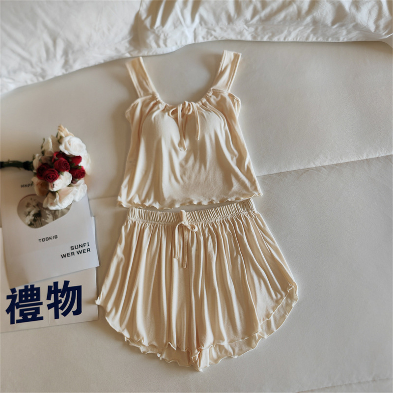 ND8394.2#(가슴 패드 포함) 조끼 + 반바지 부드럽고 밀랍 같은 크림색 노란색