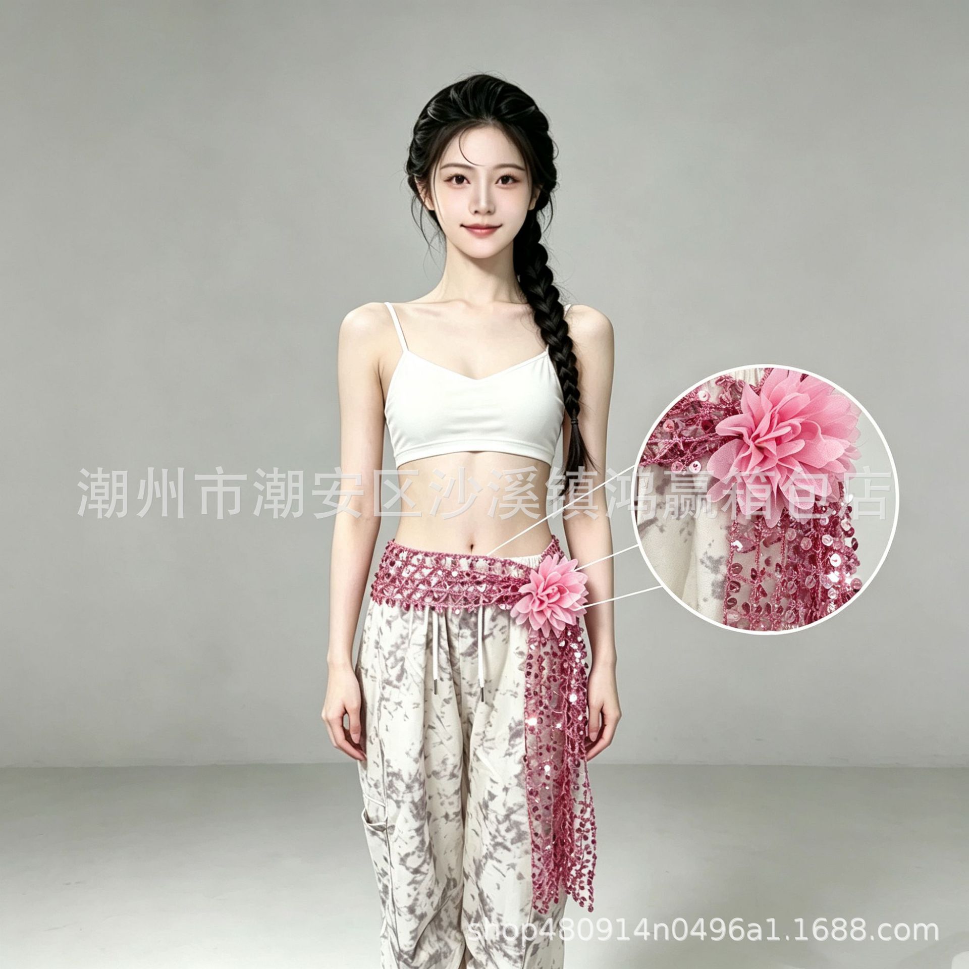 Jazz dance, floral starry sky design, dance belt, K-pop waist accessory, street dance trend, heavy-duty sequin, sparkling waist chain