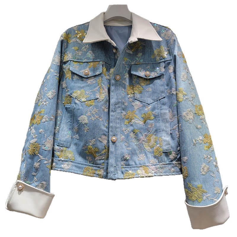 2026 primavera nueva moda de mujer collar de contraste impresión casual universal suelta delgada manga larga chaqueta corta
