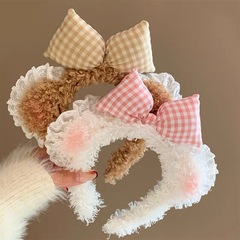 アニメのかわいいぬいぐるみのリボンのレースの熊の耳のカチューシャの女性の顔を洗って化粧する専用のマスクの髪飾り