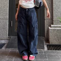 川川也家美式高街多口袋弯刀工装裤男女设计宽松褶皱休闲水洗长裤