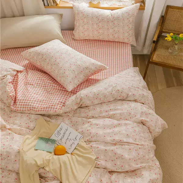 Брендовый хлопковый комплект для постели, простыня, 4 предмета, цветочный принт