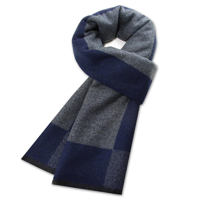 Men's Winter Plaid Scarf Warm Thick Business Casual Black Grey_voghion.com