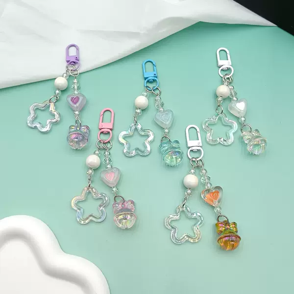 Acrylic Hollow Five-Pointed Star Ins Pendant Summer Keychain Accessories Backpack Wireless Earphone Case Decoration