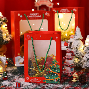 Cross-border New Christmas Gift Tote Cartoon Christmas Eve Gift Bag Candy Transparent Window Bag Batch