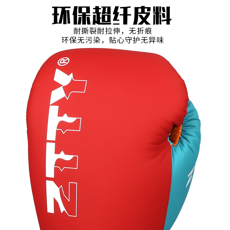 Fábrica al por mayor ZTTY microfibra guantes de boxeo atado cuerda guantes de boxeo entrenamiento de competición Sanda guantes de lucha