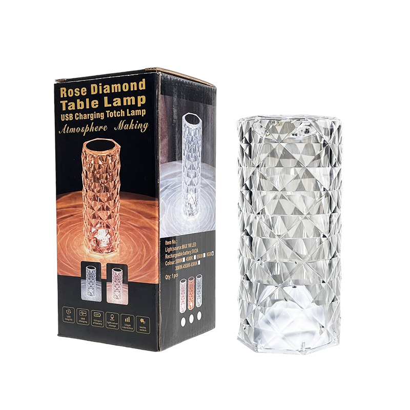Tiktok popular Rosa lámpara dormitorio lámpara de mesa táctil bar escritorio red lámpara de cristal rojo con batería luz de la noche
