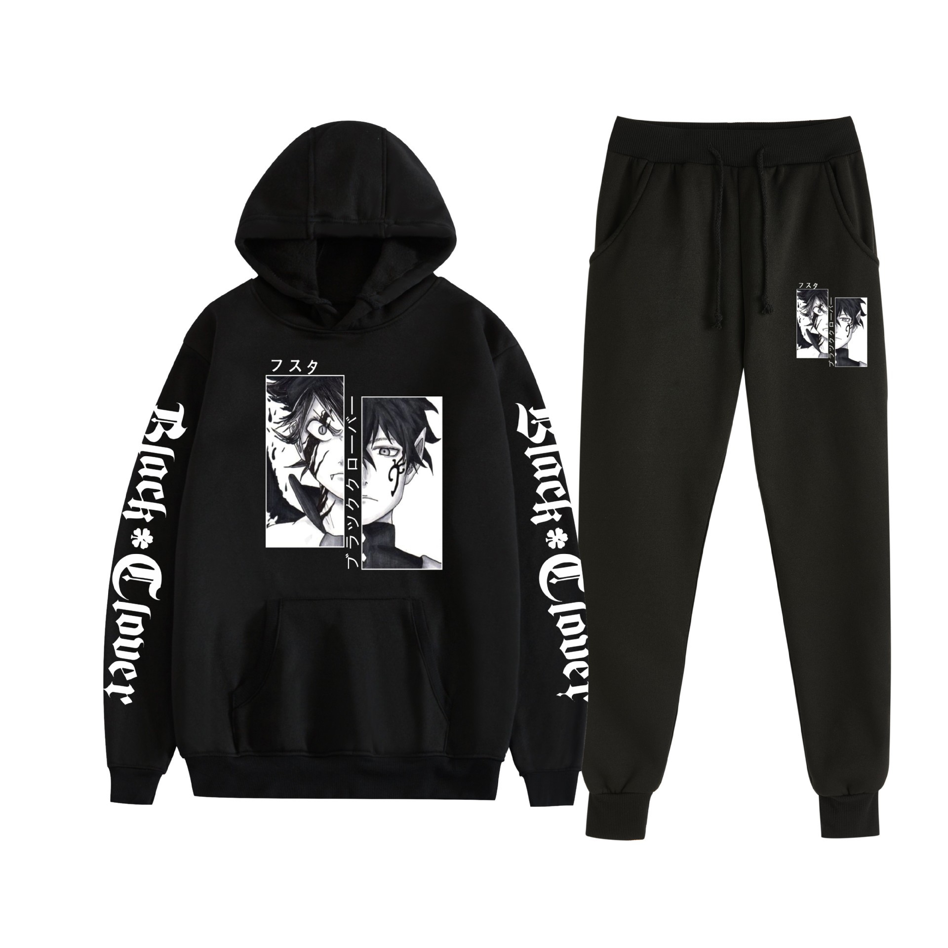 Comercio exterior nuevo estilo riman black trébol de cuatro hojas-Black Clover suéter con capucha corsés traje de dos piezas