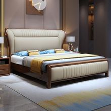 金丝檀木床现代简约新中式实木大床真皮双人储物软靠别墅床通用
