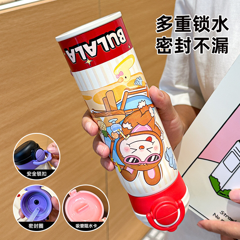 新款高颜值双饮水杯便携提手儿童保温杯壶316不锈钢布拉拉卡通|undefined