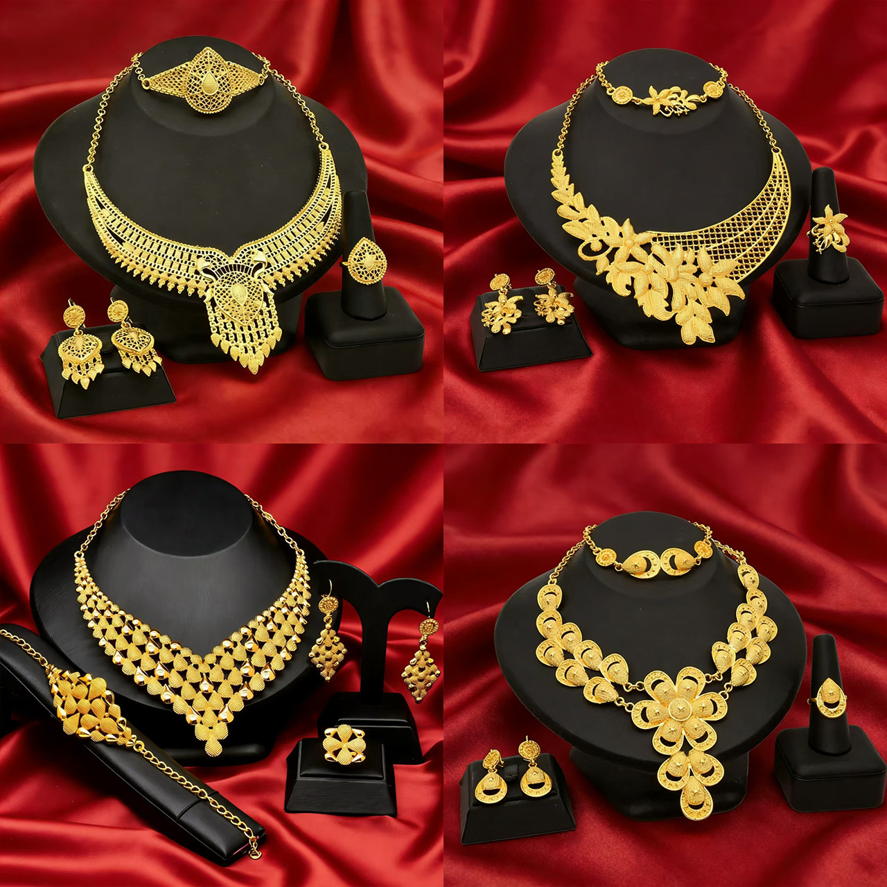Dubai Hot-Selling 24K Gold-Plated Jewelry, Vietnamese and Indian Jewelry Wholesale, Bridal Necklaces, Bracelets, Rings, and Earring Sets