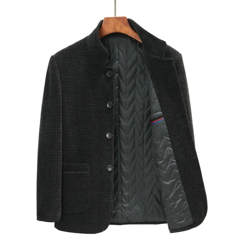 Venta al por mayor primavera y otoño hombres de mediana edad y ancianos ropa fina para papá chaqueta de chenilla casual con cuello alto chaqueta botones de negocios