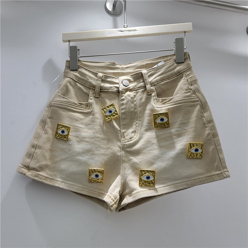 Pantalones Cortos de Mezclilla de Talle Alto para Mujer de Poliéster