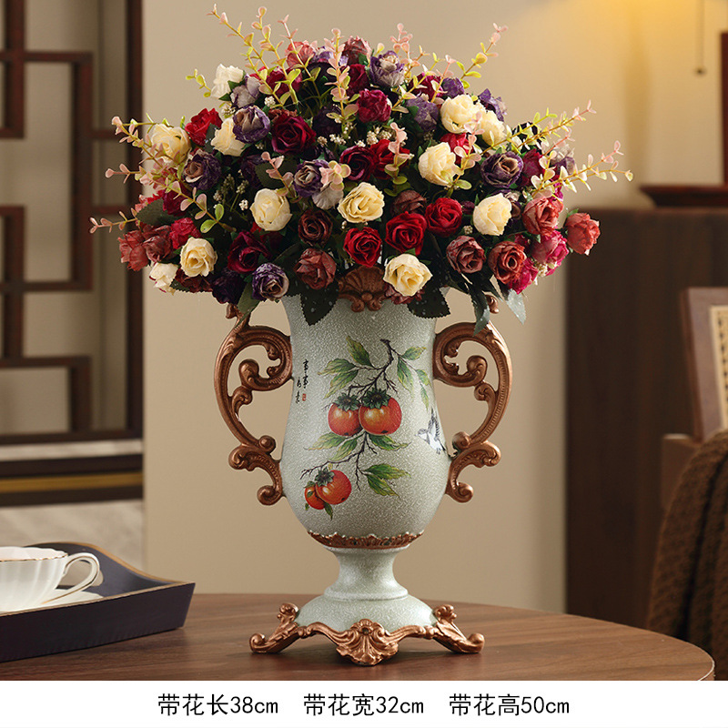 가지에 까치 - 감 여의 이중 귀 작은 꽃병 + 화려한 꽃다발 6개