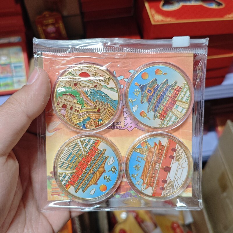 Beijing Metal Commemorative Coins and Badges, Tiananmen, Temple of Heaven, Forbidden City, Great Wall Scenic Spots, Cultural and Creative Tourism Commemorative Gifts for Gifting