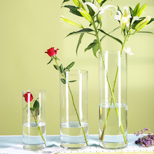 落地客厅摆件插花干燥花北欧玻璃花瓶透明直筒水培富贵竹水培瓶