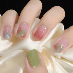 Summer Fresh Wind Wearable Nail Artificial Nail Stickers Ice Transparent Color Blush Short Removable Nail Art Wholesale