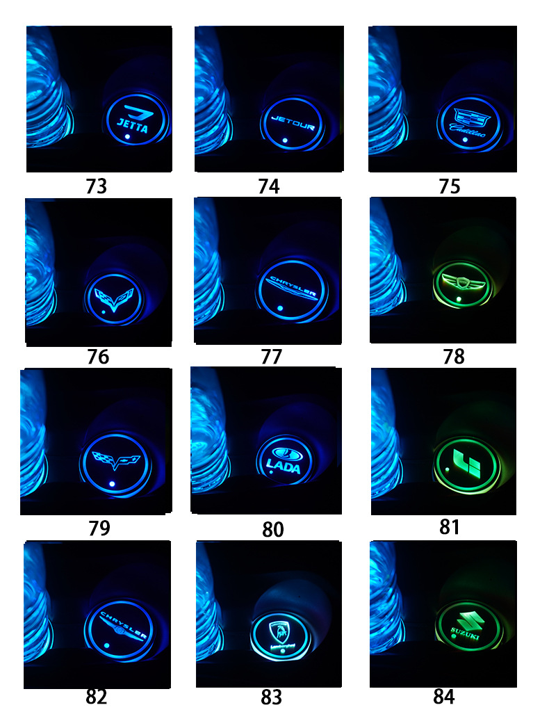 Car Luminous Water Cup Mat USB Charging Seven-Color Led Non-Slip Cup Mat Car Accessories Car Interior Atmosphere Light