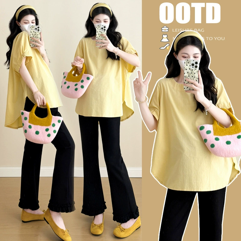 Одежда для беременных 2025, летняя новая стильная простая маленькая верхняя одежда в корейском стиле, рубашка для куклы, повседневная мода, модный однотонный топ