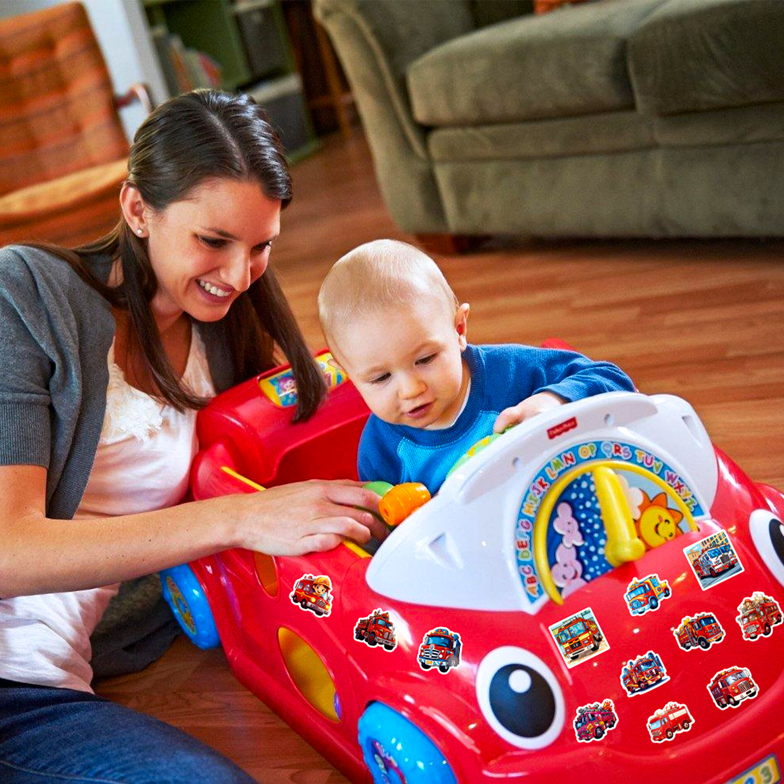 50 piezas pegatinas de camiones de bomberos transfronterizos nuevos niños de dibujos animados pegatinas de camiones de bomberos de kindergarten educación temprana pegatinas de monopatín