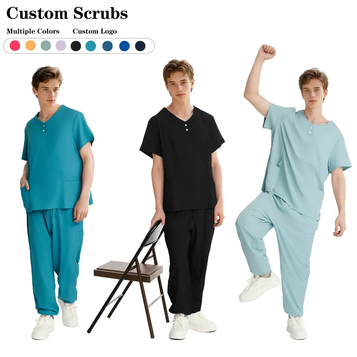 新品V领扣子款洗手衣分体套装日本东南亚宠物美容院医生工作服跨