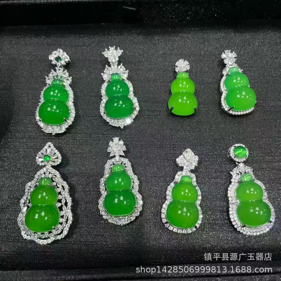 直播货源镀银镶嵌绿玉髓轻奢款葫芦高级豪华高品质吊坠百搭吊坠