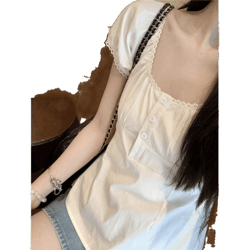 Age-defying sweet and gentle temperament white collar short-sleeve shirt summer woman 2025 short top fashion