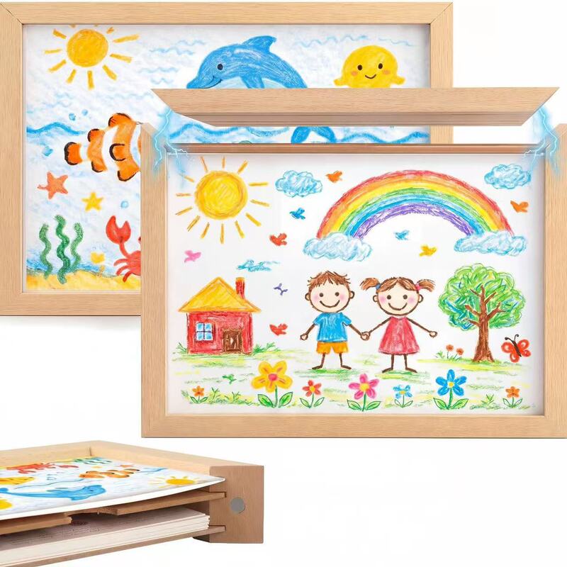 Wooden Children's Picture Frame, Detachable Magnetic Multifunctional Photo Frame, Solid Wood Children's Oil Painting Collection and Display Frame Wooden Children's Picture Frame, Detachable Magnetic Multifunctional Photo Frame, Solid Wood Children's Oil Painting Collection and Display Frame
