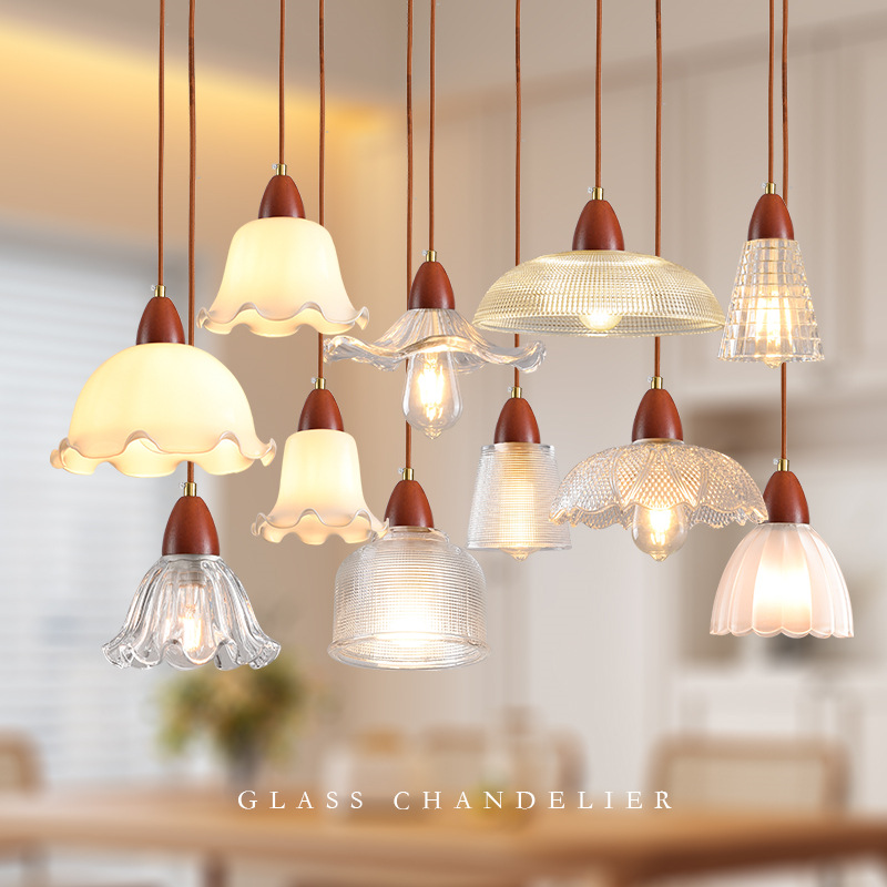 Landelier de vidrio japonés mesa de comedor nórdica bar lámpara de comedor ventana de tienda de ropa roja nórdica lámpara de cabezal de cama