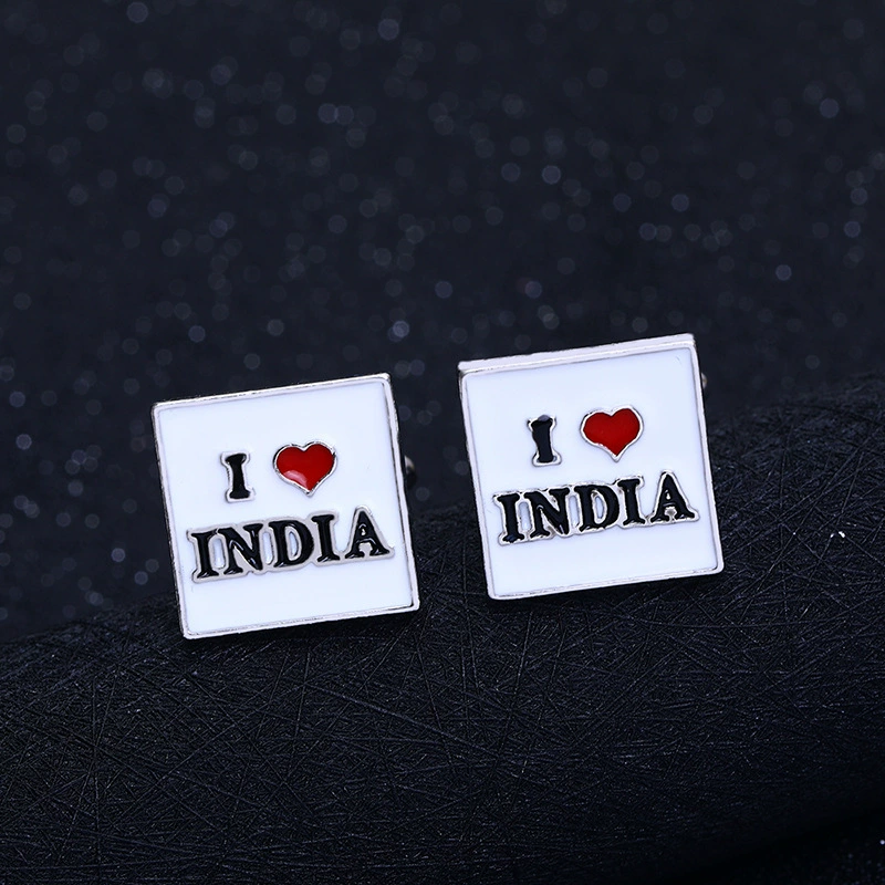 [速卖通外贸新款烤漆袖扣 I love INDIA法式衬衫袖钉cufflinks批发]