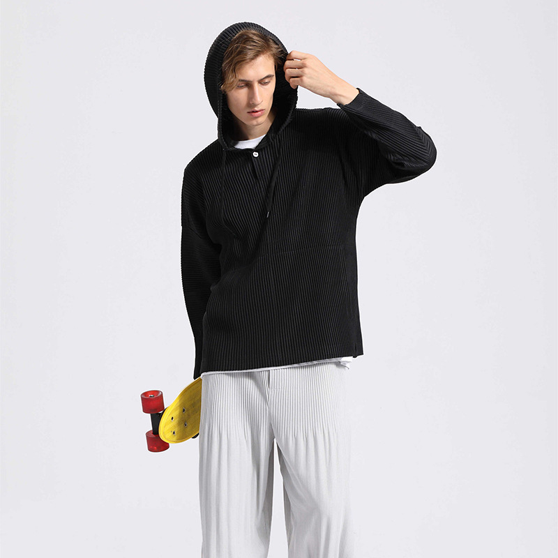 Pleated Men's Sweatshirt Boyfriend Style 2025 Autumn New Long-Sleeved Hooded Loose Original Men's Sweatshirt Trendy Men's Wear