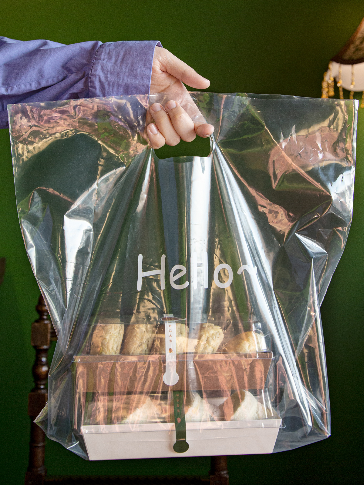 透明手提袋包装袋烘焙蛋糕甜品塑料打包袋子面包店外卖袋pvc