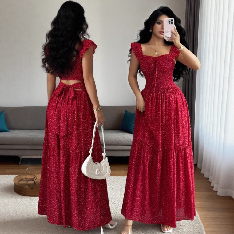 Women's Square Neck Floral Print Halter Flowy Tiered Maxi Dress – Bohemian Summer Resort Gown_ecoleips.com