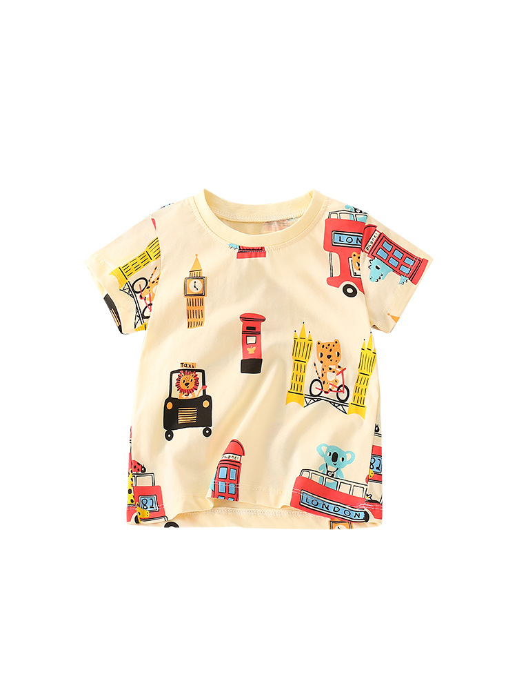 Malwee camiseta de los muchachos del verano nuevo estilo occidental impreso cuello redondo manga corta ropa de los niños europeos y americanos top