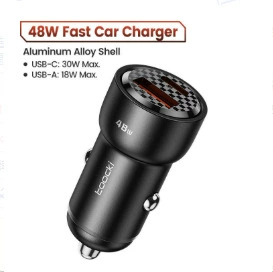 Fast Charger, Mobil şarj cihazları - toocki-yufeng-aluminum-alloy-car-charger-ac-48w-black
