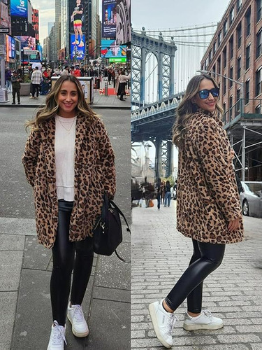 Amazon European and American cross-border women's artificial fur jacket autumn and winter leopard coat imitation leather grass rabbit plush belt pockets