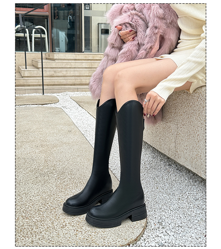 Bottes Slim élastiques pour femmes, avec bouche en V surélevée, fond épais, bottes hautes blanches, nouvelle collection automne/hiver 2024_voghion.com