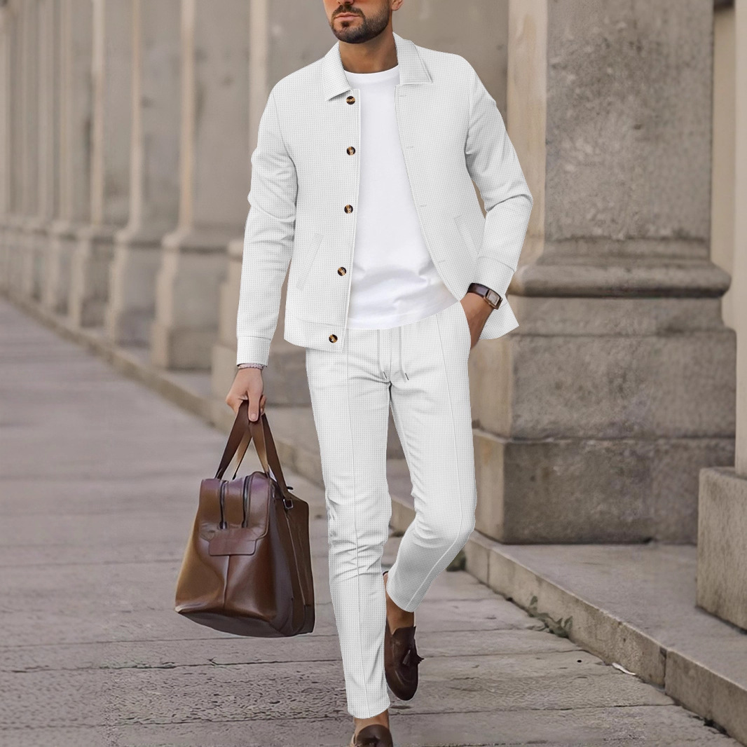 Herren-Set aus Waffelstrickpullover und Jogginghose mit Knopfleiste – Thermo-Lounge-Set in Unifarbe für den Winter, atmungsaktives Polyester-Zweiteiler-Outfit für die Freizeit_voghion.com