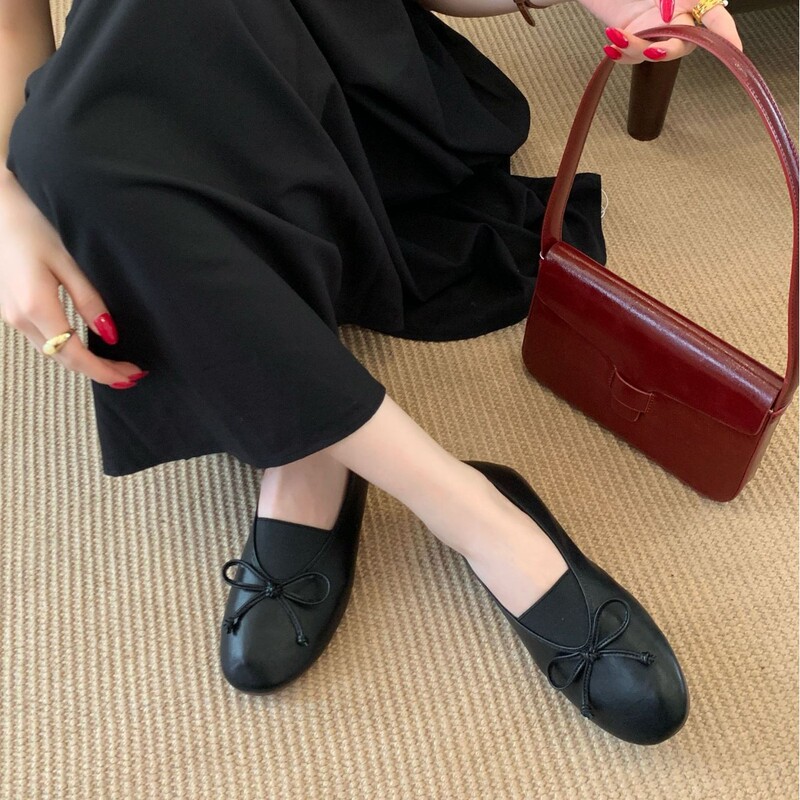 软面平底春夏仙女新款时髦松紧带蝴蝶结圆头芭蕾舞鞋舒适女单|undefined