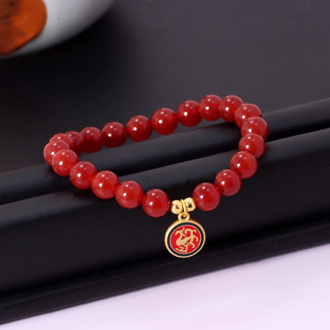 Pulseira de ágata vermelha natural para homem e mulher sorte_voghion.com