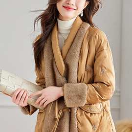 中年妈妈冬装羽绒服国风盘扣保暖加厚洋气中老年女宽松白鸭绒外套