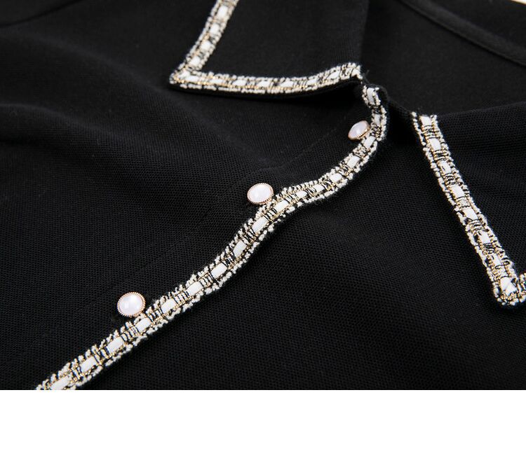 Váy đen dệt kim cổ POLO tay ngắn phong cách Chanel — đen chi tiết 6