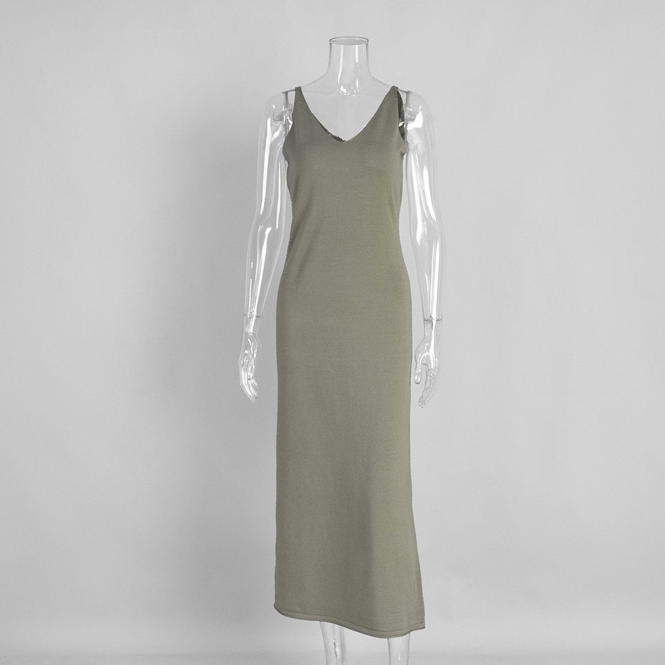 Bộ đầm dài kèm áo cardigan dệt kim dài tay nữ — Màu cà phê đậm, Màu hồng, Màu trắng, Màu xám chi tiết 15