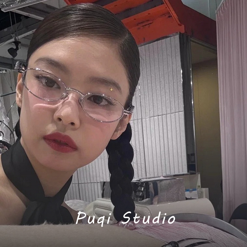 Jenny Jennie el mismo estilo retro gafas de diamantes con montura ovalada para mujer artefacto de maquillaje corto espejo plano marco marea