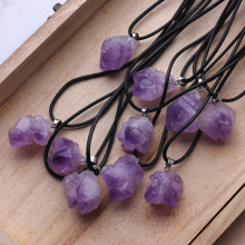 天然紫晶簇吊坠不规则随形紫水晶项坠男女挂件紫色原石许愿幸运石