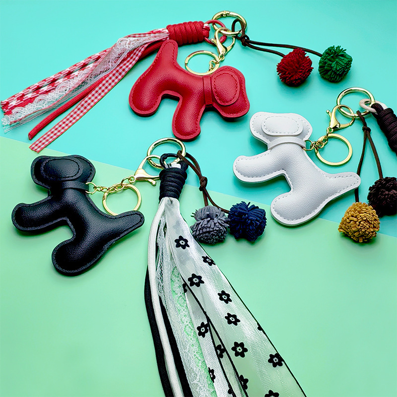 New Cartoon Leather Puppy Keychain Miu Series Pendant Creative Puppy Lace Braided Rope Miu Series Bag Pendant