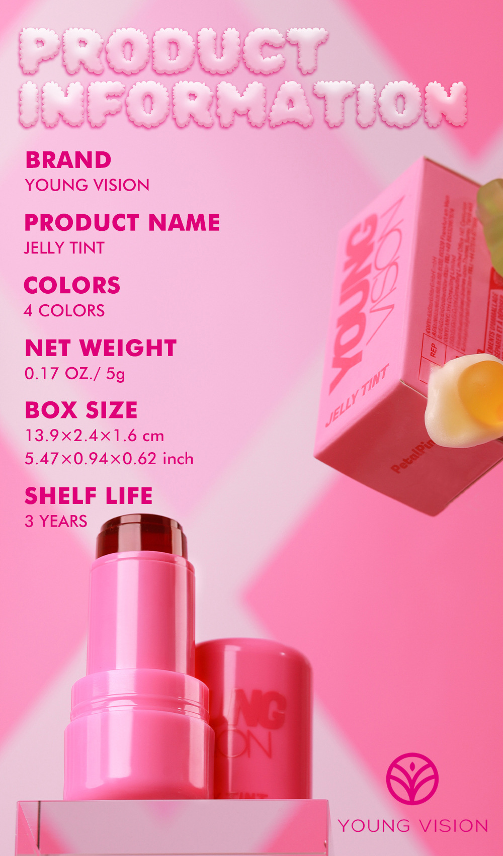 YOUNG VISION 4-color Jelly Blush Lazy Person's Contouring and color-enhancing Glow Blush Stick undefined